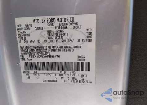 2010 Ford F-150 Stx/Xl from USA, damaged, VIN 1FTEX1CW3AFB86476